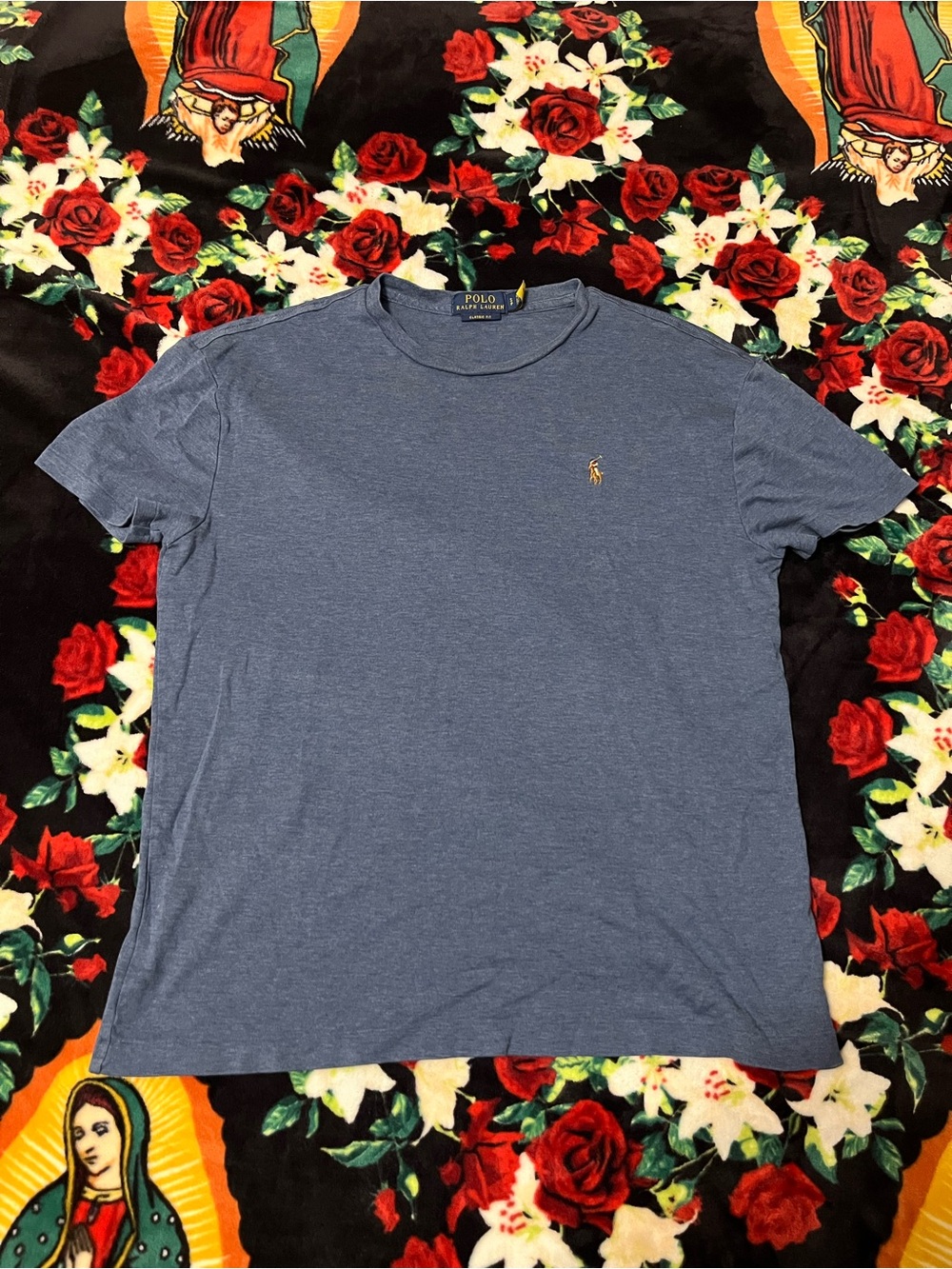 Ralph Lauren Heather Blue Crewneck Polo Tee with Gold Pony